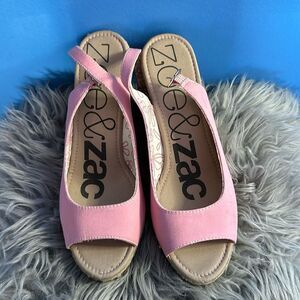 Zoe & Zac Women's Pink Slingback Wedge Sandals Size 8.5 Casual Summer Shoes